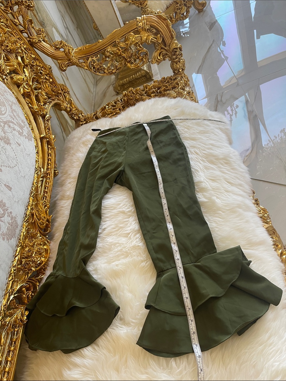 Tularosa Olive Green Double Ruffle Flare Pants